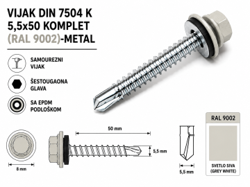VIJAK DIN 7504 K 5,5x50 KOMPLET (RAL 9002)-METAL